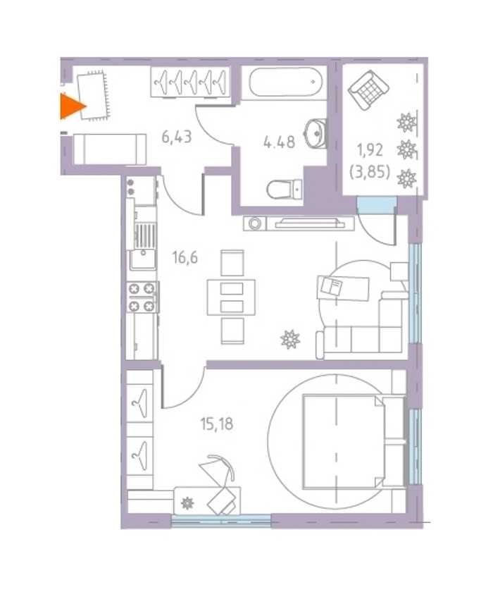 Однокомнатная квартира в Новоселье: площадь 45 м2 , этаж: 3 – купить в Санкт-Петербурге